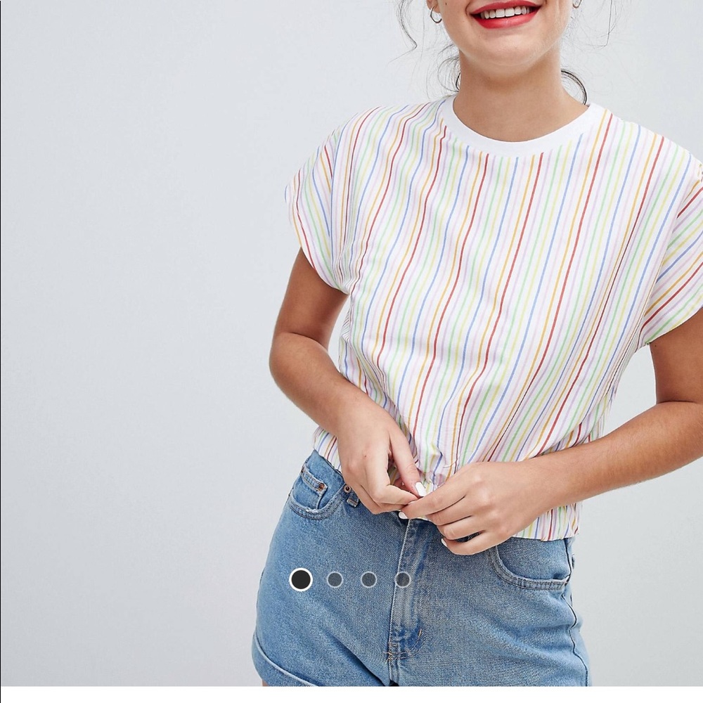 Rainbow Striped Top With Elastic Hem